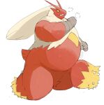  anthro belly big_belly blaziken bodily_fluids fur generation_3_pokemon hi_res male morbidly_obese morbidly_obese_anthro nintendo obese obese_anthro overweight overweight_anthro pokemon pokemon_(species) red_body red_fur solo sweat video_games weight_gain zephy_03 