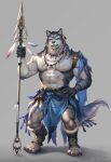 abs absurd_res anthro armlet bandaged_arm blue_eyes blue_undergarments bottomwear bracelet canid canine canis claws clothed clothing digital_media_(artwork) ear_piercing ear_ring exposed_chest fabric feet footwear fur grey_background grey_body grey_fur hi_res holding_object holding_weapon jewelry kazashino loincloth male male_anthro mammal melee_weapon muscular muscular_anthro muscular_arms muscular_legs muscular_male navel necklace open_mouth pecs piercing polearm ring_piercing scarf shorts shoulder_guards signature simple_background solo spear standing teeth_showing toe_claws tooth_necklace topless tribal weapon white_body white_fur wolf 
