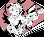  1girl animal_ears bird_ears bird_wings blush breasts electric_guitar guitar hat highres holding holding_instrument instrument large_breasts long_sleeves massakasama music mystia_lorelei open_mouth pink_eyes playing_instrument shirt short_hair skirt solo spot_color teeth touhou upper_teeth winged_hat wings 