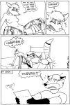  black_and_white canid canine canis clothing comic cybernetics cyborg female fox hi_res humor jackal machine maid_uniform male mammal monochrome robot sex tegerio uniform 