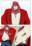  anthro clothed clothing fur hi_res kumatetsu male muscular muscular_anthro muscular_male pecs reclamon red_clothing solo the_boy_and_the_beast 