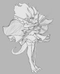  anthro bottomwear clothing dragon female greyscale hi_res looking_at_viewer magical_girl_outfit melee_weapon monochrome skirt solo sword watsup weapon wind zweihander 