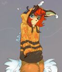  2022 ambiguous_gender anthro blue_eyes canid canine clothed clothing digital_media_(artwork) fox fur hair hi_res hyilpi looking_at_viewer mammal orange_body orange_fur red_hair simple_background solo 
