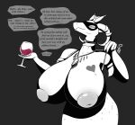  &lt;3 2021 absurd_res alcohol anthro beverage big_breasts breasts clothed clothing clothing_pull container cup dialogue dialogue_box digital_drawing_(artwork) digital_media_(artwork) dragon dress drinking_glass english_text female glass glass_container glass_cup hi_res holding_object horn horn_jewelry horn_ring huge_breasts hyper hyper_breasts jewelry keinga line_art looking_at_viewer looking_away mask masquerade_mask narrowed_eyes neck_ring necklace nipples partially_clothed restricted_palette ring_(jewelry) scalie shaded signature simple_background simple_shading solo tattoo text wine wine_glass 