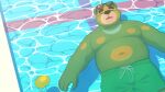  2022 anthro belly big_belly bottomwear clothing eyes_closed hi_res kemono kumamikan lying male mammal moobs navel outside overweight overweight_male shorts solo swimwear ursid water 
