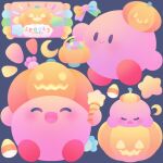  1boy black_eyes bodysuit candy egg food halloween halloween_costume happy hat kirby kirby_(series) moon pink_bodysuit puffychii pumpkin pumpkin_hat ribbon sleeping smile solo_focus star_(sky) star_power_stick 