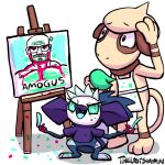  ambiguous_gender anthro apron beard black_eyes breaking_bad canvas clothing duo english_text eyewear facial_hair generation_2_pokemon glasses grafaiai green_eyes hi_res multicolored_body mustache nintendo open_mouth paint painting pokemon pokemon_(species) smeargle tan_body text thelastshaymin two_tone_body video_games walter_white 