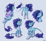  2022 absurd_res adventure_time afro blue_body blue_hair blue_tail cartoon_network digital_media_(artwork) embrace equid equine eyebrows female feral freckles frown hair hasbro hi_res holding_object hooves horn hug laymyy long_tail lumpy_space_princess mammal misty_(g5) mlp_g5 my_little_pony plushie sitting smile standing tail_tuft tuft unicorn unicorn_horn 