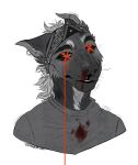  anthro bandanna blood bodily_fluids bust_portrait canid ciggymutt clothing ear_piercing empty_eyes hair hi_res kerchief male mammal monochrome nosebleed piercing portrait shirt signature simple_background tears topwear vent_art whiskers white_hair 