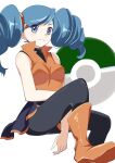  1girl 34_(sanjushi) ace_trainer_(pokemon) blue_eyes blue_hair breasts closed_mouth drill_hair highres long_hair looking_at_viewer pantyhose poke_ball_symbol pokemon pokemon_(game) pokemon_bw simple_background skirt solo twintails white_background 