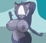  areola big_breasts big_butt breasts butt erect_nipples fan_character felid feline female fur gesture grey_areola grey_body grey_fur happy hi_res huge_breasts huge_butt huge_nipples humanoid lakie_(mrschllyay) mammal mephitid mrschllyay nipples salute skunk solo 