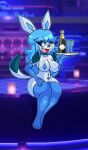  2022 absurd_res alcohol annyglaceon_(mintyspirit) anthro beverage big_breasts big_butt blue_clothing blue_eyes blue_hair blue_legwear blue_sclera blue_stockings bow_tie breasts butt champagne clothing condom digital_media_(artwork) eeveelution eyewear feet female generation_4_pokemon glaceon glass glasses hair hi_res legwear looking_at_viewer mintyspirit nerd nightclub nintendo nipple_tape open_mouth pasties pokemon pokemon_(species) sex_toy sexual_barrier_device sitting smile solo stockings tape text thick_thighs vibrator video_games wide_hips 