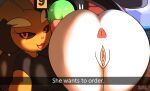 anthro anus bent_over black_clothing black_sclera black_shirt black_topwear bottomless brown_body brown_fur butt butt_focus car clothed clothing drive-thru duo female female/female fur gardevoir generation_3_pokemon generation_4_pokemon genitals he_wants_to_order looking_at_viewer lopunny meme nintendo pink_clothing pink_shirt pink_topwear pokemon pokemon_(species) pussy shirt text topwear vehicle video_games white_body white_skin zaviel 