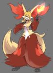  2022 alternate_species anthro big_ears biped blonde_hair canid canine delphox digital_media_(artwork) elemental_manipulation fire fire_manipulation fluffy fluffy_tail full-length_portrait fur furrification generation_6_pokemon grey_eyes guide_lines hair hand_on_chest hi_res holding_object inner_ear_fluff magic_user male mammal multicolored_body multicolored_fur nintendo nude open_mouth open_smile orange_body orange_fur pokemon pokemon_(species) portrait red_body red_fur simple_background sketch smile soggierthanthou solo standing stick tuft video_games volo_(pokemon) white_body white_fur yellow_body yellow_fur 
