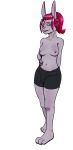  alpha_channel bottomwear breasts bulge clothed clothing ears_up erection erection_under_clothing genitals gynomorph hair hi_res intersex lagomorph leporid mammal nipples paws penis pubes rabbit rat_princess red_hair shorts smile smirk solo standing topless 