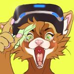 &lt;3 1:1 5_fingers anthro domestic_ferret fingers green_eyes green_hair hair happy headgear headphones headset ichigodawashi icon male mammal mustela mustelid musteline open_mouth pawpads pink_pawpads smile solo tongue tongue_out true_musteline virtual_reality 