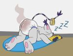 ambiguous_gender anthro ass_up bandai_namco content_smile diaper digimon digimon_(species) feces feet felid feline fur gatomon grey_body grey_fur hi_res mammal ritzcat sleeping smelly soiled_diaper soiling solo sound_effects stink_fumes unclean_diaper used_diaper vowelless vowelless_sound_effect zzz