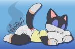 ambiguous_gender animal_crossing anthro clean_diaper clothed clothing diaper domestic_cat feces felid feline felis hi_res lying mammal nintendo on_front punchy_(animal_crossing) ritzcat sleeping soiled_diaper soiling solo stink_fumes unclean_diaper used_diaper wearing_diaper