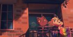 2020 anthro biped brown_body brown_fur building canid canine canis clothing domestic_cat domestic_dog duo eyelashes eyeliner eyewear felid feline felis female fur glasses hair hi_res itsdanfango jacket jalei_(itsdanfango) julie_(itsdanfango) lamp leaf lgbt_couple lgbt_pride lgbt_rainbow long_hair looking_at_another makeup mammal outside plant pride_colors rainbow_flag rainbow_pride_flag rainbow_symbol short_hair sweater topwear whiskers window yellow_body yellow_fur