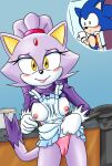 aged_up anthro appliance apron apron_lift blaze_the_cat blush clothed clothing clothing_lift digit_ring domestic_cat duo eulipotyphlan felid feline felis female hair hedgehog hero hi_res housewife jewelry kitchen kitchen_appliance kitchen_utensils male male/female mammal mature_female nipple_slip panties ponytail princess ring royalty sega shirt shirt_lift simple_background smile sonic_the_hedgehog sonic_the_hedgehog_(series) sonicguru surprised tools topwear underwear wedding_ring