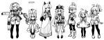  6+girls :d ahoge animal_ears aoba_(kancolle) blue_archive boots commentary_request copyright_request crocell_(megido72) dress genshin_impact gloves greyscale gun halo hand_on_own_hip hat headgear helmet holding holding_gun holding_weapon hu_tao_(genshin_impact) imaizumi_kagerou jacket juliet_sleeves kantai_collection knee_pads lace-up_boots long_hair long_sleeves megido72 monochrome multiple_girls panties pleated_skirt ponytail puffy_sleeves sailor_collar saki_(blue_archive) salute school_uniform serafuku shoes short_shorts shorts simple_background skirt smile socks thighhighs touhou translation_request unadare underwear very_long_hair weapon white_background wide_sleeves wolf_ears 
