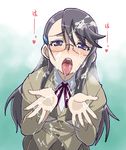  blush bukkake cum face glasses haganemaru_kennosuke heartcatch_precure! long_hair myoudou_gakuen_high_school_uniform open_mouth precure saliva school_uniform solo tongue tsukikage_yuri 