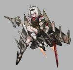  ace_combat ace_combat_assault_horizon ahoge black_hairband breasts camouflage camouflage_jacket frider hairband highres holding holding_weapon jacket mecha_musume medium_breasts neck_warmer original personification red_eyes serrated_blade su-35 sword tachi-e vehicle_and_personification weapon white_hair 