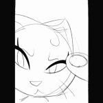 2020 animated anthro biped black_and_white brown_body brown_fur clothing domestic_cat eyelashes eyeliner felid feline felis first_person_view fur hair itsdanfango jacket jalei_(itsdanfango) makeup mammal monochrome pillarbox short_hair skateboard sketch solo topwear vehicle whiskers