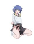  1boy absurdres anal anal_beads anal_object_insertion androgynous black_sailor_collar black_skirt blonde_hair blue_hair bright_pupils chastity_belt clothes_lift commentary_request cookie_(touhou) covered_nipples crossdressing full_body green_eyes highres large_variant_set long_sleeves looking_at_another male_focus multicolored_hair nari-14 no_panties object_insertion open_mouth penis sailor_collar school_uniform serafuku sex_toy shiriri_(cookie) shirt short_hair sidelocks simple_background skirt skirt_lift socks solo squatting testicles two-tone_hair uncensored variant_set white_background white_pupils white_shirt white_socks x-ray 