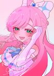  1girl absurdres ascot birthday bow braid brooch center_frills character_name crown_braid cure_prism dated dress elbow_gloves frills from_side glove_bow gloves green_eyes hair_bow half-closed_eyes hand_in_own_hair happy_birthday highres hirogaru_sky!_precure jewelry long_hair looking_at_viewer magical_girl nijigaoka_mashiro open_mouth pink_hair precure shunshoku_mikan side_braids sleeveless sleeveless_dress smile solo upper_body very_long_hair white_ascot white_bow white_dress white_gloves wing_brooch 
