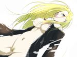  angry blonde_hair blue_eyes breasts coat cum cumdrip fullmetal_alchemist hair_over_one_eye large_breasts lips long_hair olivier_mira_armstrong pubic_hair pussy pussy_juice s580 solo uncensored 