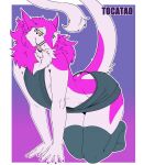 absurd_res anthro bent_over big_breasts breasts butt clothed clothing female fur hair hi_res legwear looking_at_viewer male mammal markings meme meme_clothing open_mouth pink_body pink_fur raised_tail sergal smile solo stockings sweater tail thick_thighs thigh_highs tocatao topwear virgin_killer_sweater white_body white_fur yellow_eyes