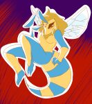 2_toes 3_fingers acacia_(thrussywizard) antennae_(anatomy) anthro arthropod arthropod_abdomen bee blonde_hair feet female fingers flying hair hymenopteran insect insect_wings knees_up mane mane_hair multicolored_body ocellis segmented solo stinger thrussywizard toes two_tone_body wings yellow_eyes