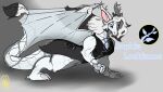 absurd_res accessory claws clothing cuffed_shirt dragon european_mythology female glowing glowing_eyes hair hi_res horn large_creature long_hair mature_female mythological_creature mythological_scale mythological_scalie mythology necktie paintbrush_tail scalie sophia_(succubusbnny) succubusbnny tail_coat thick_thighs thorns topwear vest western_dragon white_body white_hair wings