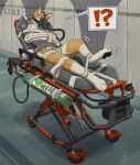 2025 ankle_cuffs anthro aphrodisiac aphrodisiac_gas aphrodisiac_mask asylum bdsm black_pawpads bondage bound canid canine canis chastity_belt chastity_device corridor cuff_(restraint) detailed_background domestic_dog feet frown fur gas_tank green_eyes gurney herding_dog hi_res inside interrobang kemira leg_cuffs lying male mammal maxwelldoggo metal_chastity_belt motion_lines muzzle_(object) muzzled on_back pastoral_dog pawpads pointy_ears prick_ears restraints segufix signature solo straitjacket stretcher struggling tan_body tan_fur welsh_corgi white_feet