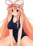  assertive blonde_hair blue_eyes blush breasts cleavage clothed_sex cowgirl_position girl_on_top grin hat highres large_breasts naughty_face ocha_(ochappie) one-piece_swimsuit penis pov sex smile smirk solo straddling sweat swimsuit swimsuit_aside thighs touhou uncensored yakumo_yukari 