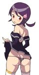  ass back bare_shoulders battle_spirits battle_spirits:_shounen_gekiha_dan blush cum cum_on_ass cum_on_body cum_on_lower_body dress dress_lift from_behind hair_ornament looking_back momogesomaru panties purple_hair red_eyes solo thighhighs thong tongue underwear viole_mai 