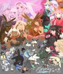 6+girls :3 alternate_costume ancient_rabbit animal_ears antlers araiyme asha_the_shopkeeper_cat assassin_rabbit black_hair black_wings blonde_hair blue_eyes blue_horns blunt_bangs bow breasts brown_hair cat_ears cat_girl chibi chibi_inset closed_mouth commentary dark-skinned_female dark_skin defender_rabbit dragon druid_rabbit english_commentary forehead_jewel green_eyes hair_bow hairband heart heavyblade_rabbit highres holding holding_sword holding_weapon horns karsi_the_ruby_dragon kuu_the_silver_dragon let_him_cook_(meme) lonely_rabbit long_hair looking_at_viewer medium_breasts meme merran_the_steeltooth_wolf multiple_girls one_eye_closed open_mouth orange_hair pi_the_golden_dragon pink_bow pink_eyes pink_hair pink_hairband pink_horns playboy_bunny purple_eyes rabbit_and_steel rabbit_ears rabbit_girl rabbit_of_the_moon_shira ran_the_bluepawed_wolf ranalie_the_mythril_dragon red_eyes red_horns short_hair signature small_breasts smile sniper_rabbit sohko_the_granite_dragon sword table tassha_the_snowfur_wolf upper_body very_dark_skin weapon white_hair wings wolf_ears wolf_girl xin_the_redclawed_wolf 