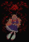  1girl agfgoth_3 animal_ears antlers black_skirt black_sleeves blonde_hair closed_eyes collared_shirt commentary curly_hair deer_antlers deer_ears deer_girl deltarune dress flower frilled_dress frills full_body furry furry_female hashtag-only_commentary highres hooves horns jewelry leg_warmers long_hair noelle_holiday red_flower red_rose ring rose shirt skirt solo utdr_(toby_fox) very_long_hair weird_route_(deltarune) white_leg_warmers white_shirt 