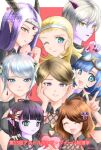  6+girls :d absurdres anlucea black_hair blonde_hair blue_eyes blue_hair brown_eyes brown_hair closed_eyes colored_skin demon_girl demon_horns dragon_girl dragon_quest dragon_quest_x earrings eldona_(dq10) estella_(dq10) euriza_(dq10) flower goggles goggles_on_head green_eyes grey_hair grey_skin hair_flower hair_ornament hairband hand_on_own_cheek hand_on_own_face heart heart_hands highres holding holding_heart horns jewelry lipstick long_hair looking_at_viewer makeup marone_(dq10) multiple_girls one_eye_closed porte_(dq10) purple_eyes purple_hair purple_lips purple_nails purple_skin seraphy_(dq10) short_hair signature smile translation_request v valeria_(dragon_quest) watermark yukey_ami 
