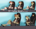 anklet anthro bottomwear bovid caprine chair clothed clothing desk electronics eye_scar facial_hair facial_scar feet feral feral_transformation foot_focus furniture gaming_chair goat goatee hair headphones headphones_around_neck hi_res hoodie hooves human human_to_anthro human_to_feral jewelry male mammal mid_transformation orange_eyes oversized_clothing pawpads quadruped ra&#039;zim red_hair scar shirt shorts species_transformation table topwear transformation transformation_sequence white_body white_skin zgf_gaming