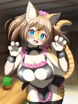  &lt;3 &lt;3_eyes 2022 4_fingers absurd_res anthro big_breasts blue_eyes blush breasts brown_hair claws cleavage cleavage_cutout clothed clothing cute_fangs faroula_twitt felid female female_anthro finger_claws fingers frilly frilly_clothing fur hair hi_res kemono legwear maid_uniform mammal multicolored_body multicolored_fur open_mouth pantherine skimpy solo thigh_highs tiger tongue uniform 