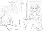  2girls :d akari_(princess_connect!) akari_(real)_(princess_connect!) blush book book_stack breasts caught clothes_hanger covering_nipples female_masturbation greyscale heavy_breathing highres large_breasts long_sleeves looking_at_another masturbation monochrome multiple_girls princess_connect! school_uniform serafuku short_hair siblings sisters skirt smile surprised twins twintails twitching very_short_hair walk-in yori_(princess_connect!) yori_(real)_(princess_connect!) yue_(show-ei) 