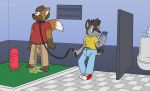  anthro bodily_fluids canid canine canis feces fox genital_fluids leash male mammal petplay phone public ritzcat roleplay slightly_chubby soiling urine wetting wolf zephyrlot 