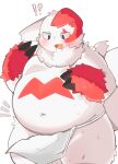  2022 anthro asian_clothing belly big_belly biped blush bodily_fluids clothing east_asian_clothing exclamation_point fundoshi generation_3_pokemon hi_res japanese_clothing kemono navel nintendo overweight pokemon pokemon_(species) question_mark red_body rokacake simple_background solo sweat underwear video_games white_body white_clothing white_fundoshi white_underwear zangoose 