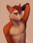  2022 anthro black_nose canid canine digital_media_(artwork) eyebrows eyelashes fox green_eyes hi_res looking_at_viewer male mammal plgdd simple_background smile solo 
