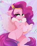  2022 4:5 absurd_res crown digital_media_(artwork) equid equine eyebrows eyelashes female feral fur green_eyes hair hasbro hi_res hooves mammal mlp_g5 my_little_pony navel pegasus pink_body pink_fur pipp_petals_(mlp) purple_hair purple_tail solo wavy_hair wings xsatanielx 