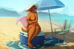  3:2 anthro beach breasts canid canine female fur hi_res looking_at_viewer mammal nipples nootkep nude outside sand seaside solo 