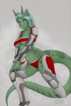  absurd_res anthro armor breasts clothing costume diana_digma dragon facial_horn female green_body green_scales hair hi_res horn looking_at_viewer scales scalie smile solo traditional_media_(artwork) tram15vay underwear 