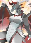  anthro breasts claws dragon dragonmaid_(yu-gi-oh!) dragonmaid_sheou dragonryuusuki duel_monster featureless_breasts female hi_res horn konami looking_at_viewer membrane_(anatomy) membranous_wings nude scales solo wing_claws wings yu-gi-oh! 